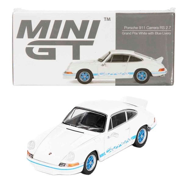 Mini GT Porsche 911 Carrera RS 2.7 - Grand Prix White / Blue - 1:64