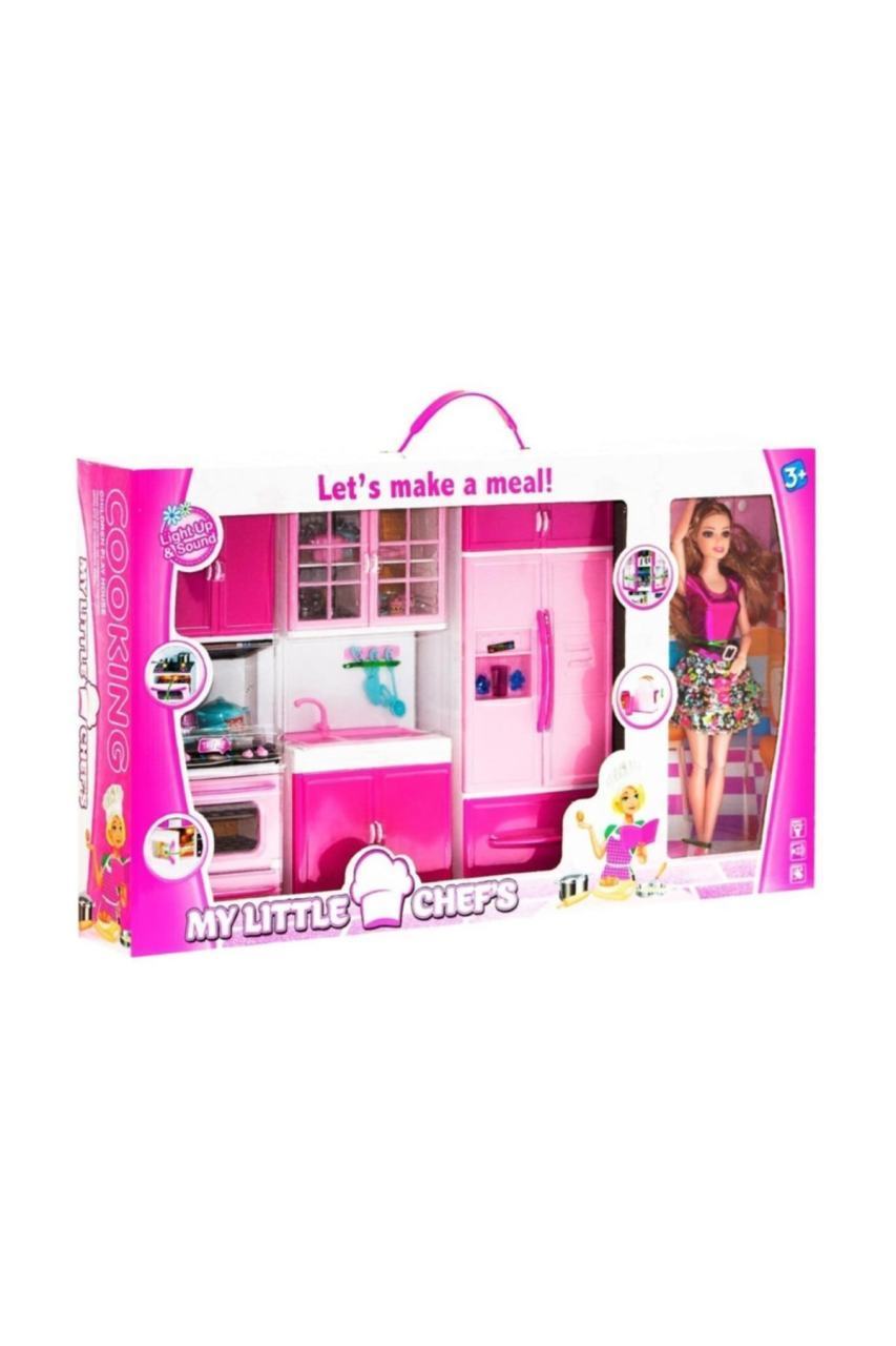 My Lıttle Chefs 4'lü Eklemli Et Bebek ve Mutfak Seti Pembe