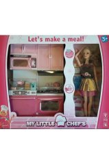 My Lıttle Chefs 2'li Eklemli Et Bebek Ve Lavobalı Bulaşık Makineli Set Pembe