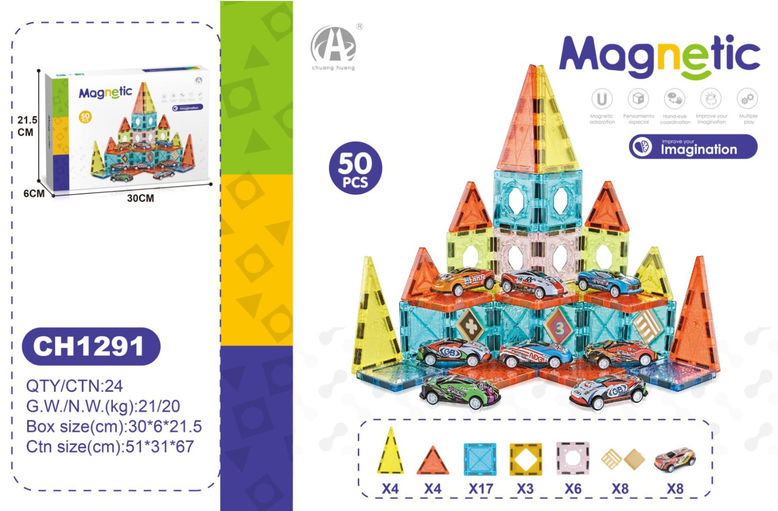 03-CH1291 5,5 CM MANYETİK BLOKLAR 50 PCS