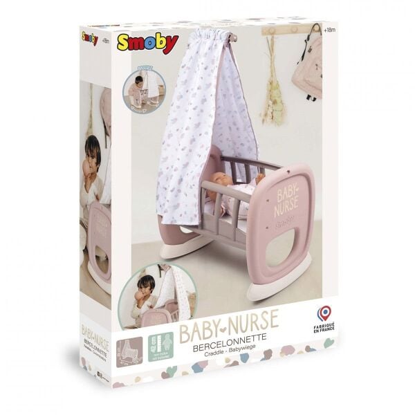 7600220373 Smoby Baby Nurse Oyuncak Bebek için Sallanan Beşik Oyun Seti +18 ay