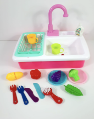 Modern Çeşmeli Lavabo Seti Mavi Pilli Mutfak Oyuncak Set