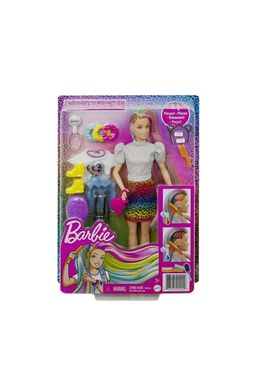 Barbie Leopar Desenli Saçlar Bebek Seti
