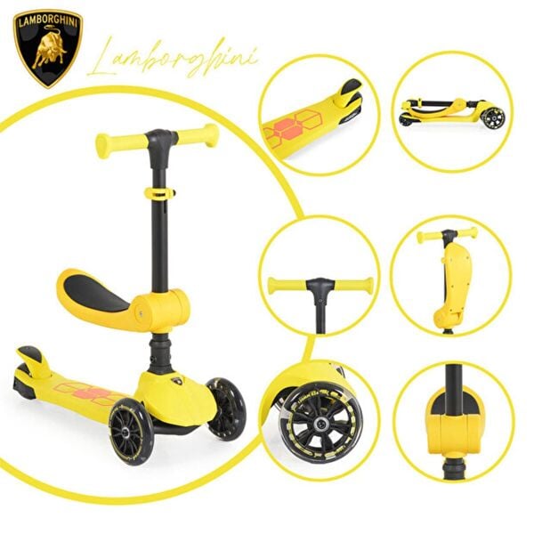 L5-2IN1-Y LAMBORGHINI LİSANSLI KATLANIR OTURAKLI IŞIKLI SCOOTER SARI