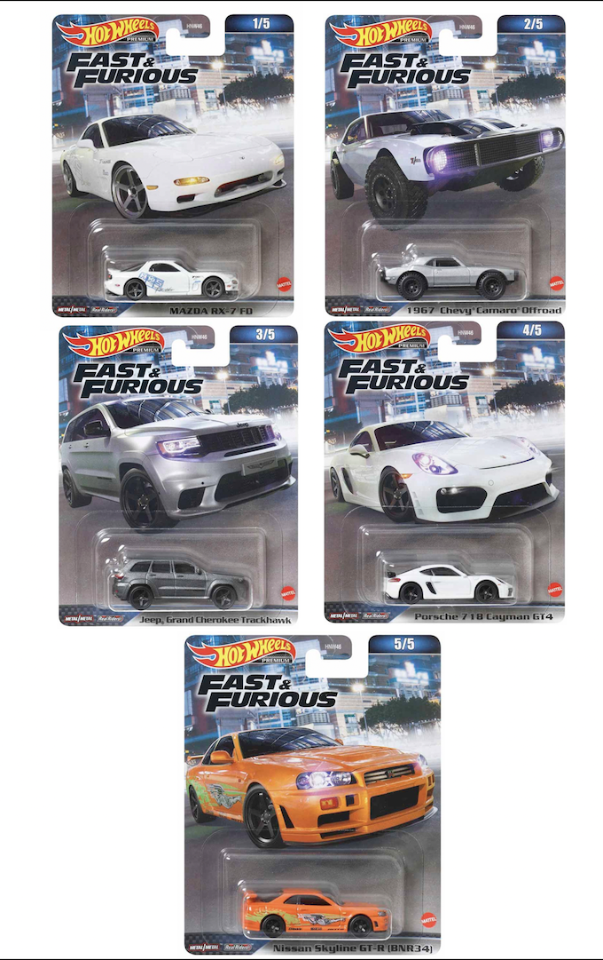 Hot Wheels Fast-Furious Premium Arabalar 5 li set