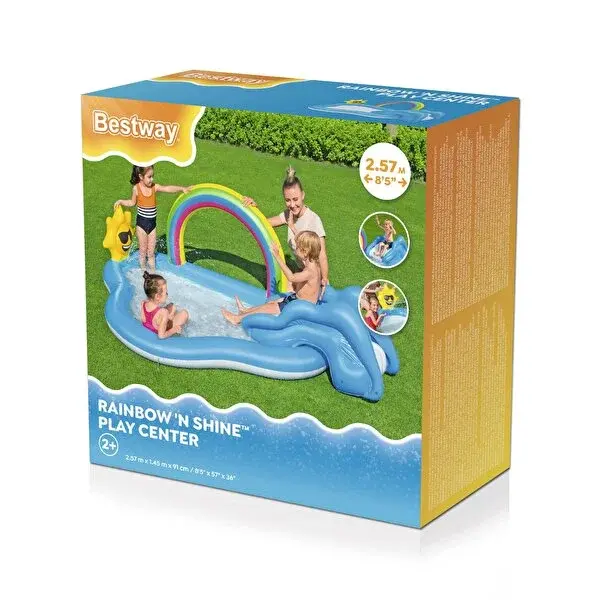 Bestway Gökkuşağı Kaydıraklı Havuz 257x145 cm - Fıskiyeli Çocuk Havuzu