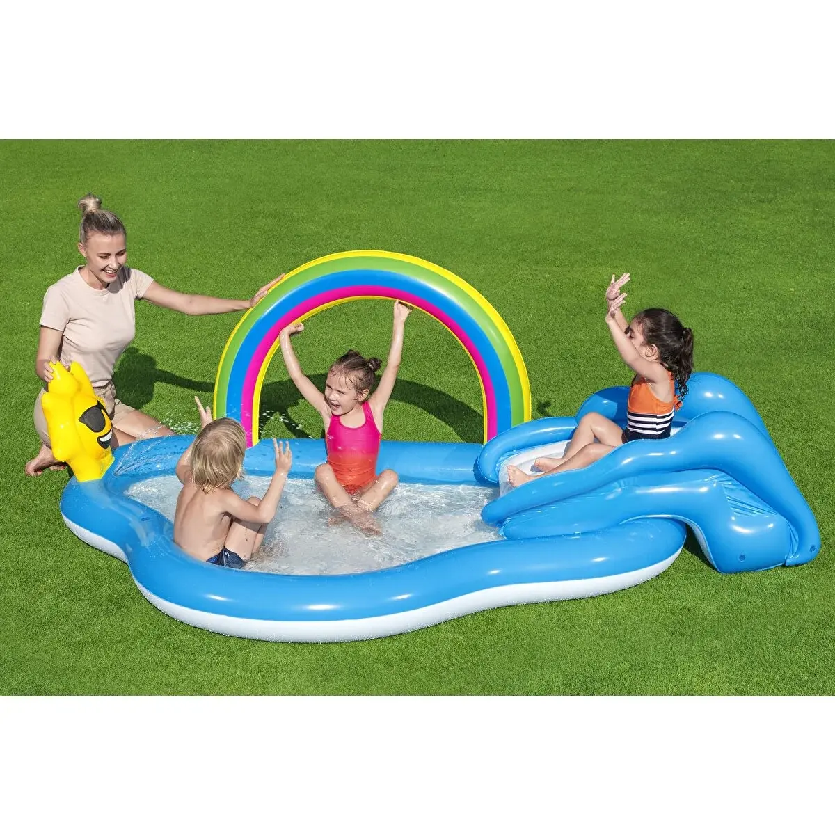 Bestway Gökkuşağı Kaydıraklı Havuz 257x145 cm - Fıskiyeli Çocuk Havuzu